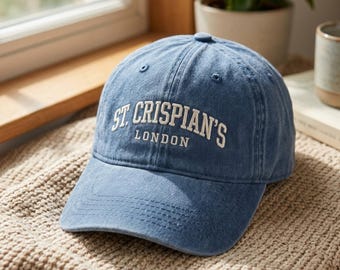 Washed Cotton Baseball Cap: St. Crispian's London Embroidery, Book Lover Hat