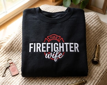 Firefighter Wife Embroidered Sweatshirt – Cozy Cotton Blend Apparel, Wee Woo Wife Sweatshirt