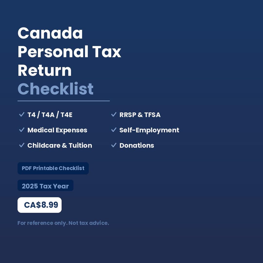 Canada Personal Tax Return Checklist 2025 Tax Year CRA Deductions RRSP ...