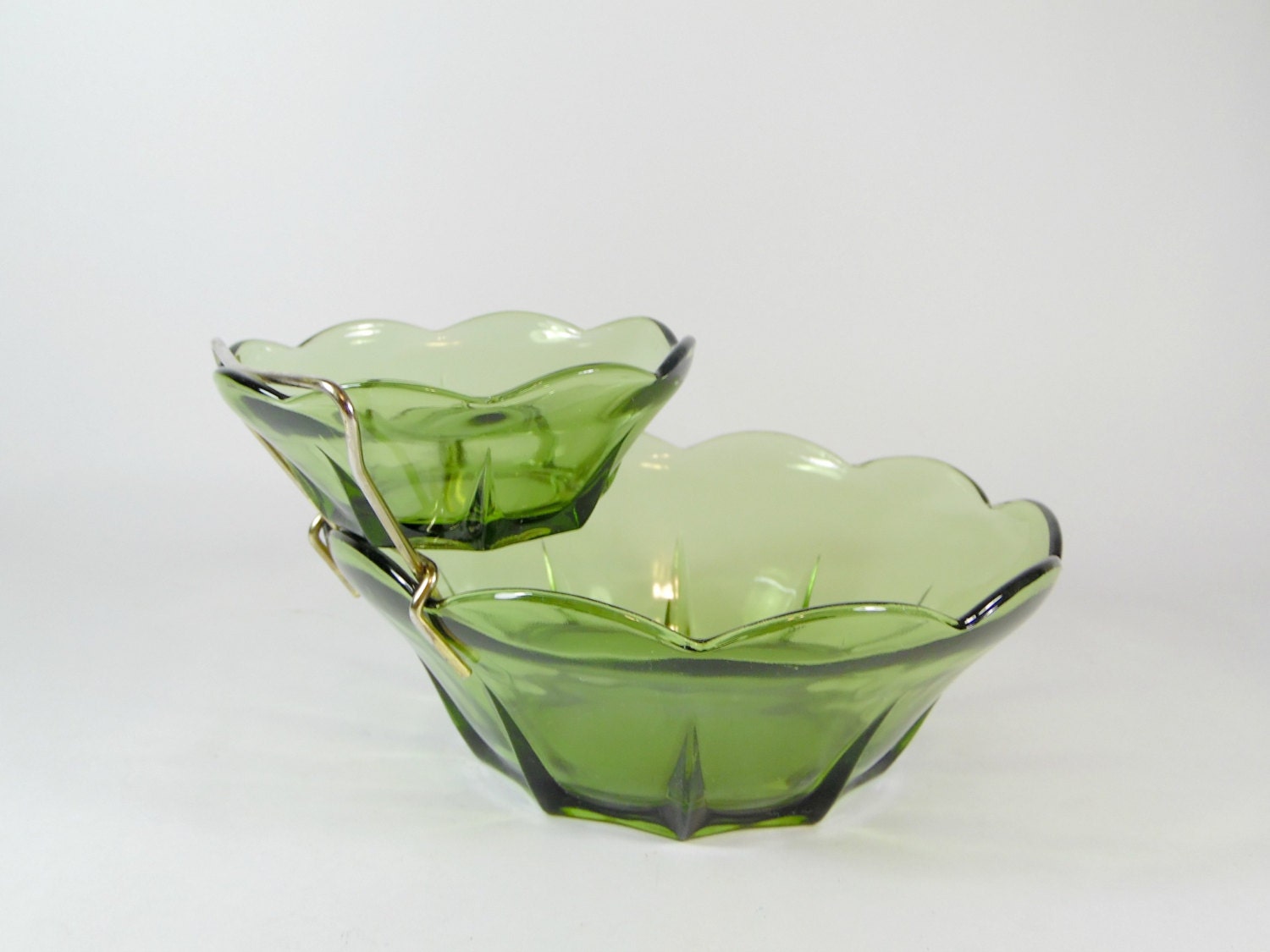 Vintage Green Chip and Dip Bowl Set Salad Green Glass Bowls Etsy
