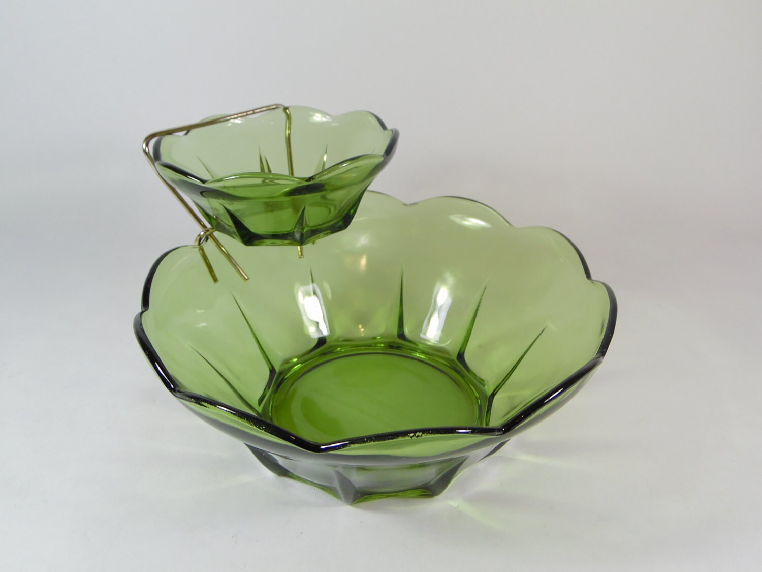 Vintage Green Chip and Dip Bowl Set Salad Green Glass Bowls Etsy