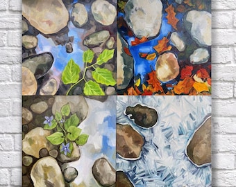 Stonygreek River, Four Seasons, Quadriptych, Original Painting, 24x24 in, Signed, 2025