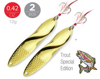 Fishing Gold Lures Trout Spinner Metal with Treble Hooks Set of 2, 0.42oz (12g)