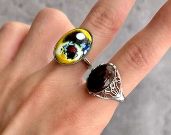 Ring med brun cloisonné-emalj från 1800-talet, justerbara smycken