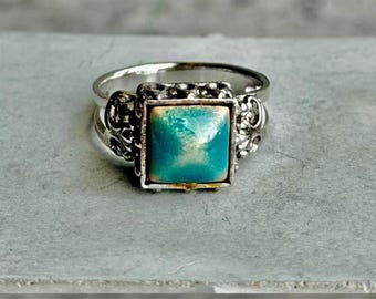 Vintage japansk Shippo emaljring, blå cloisonné statementring, justerbart armband, Showa Retro smycken