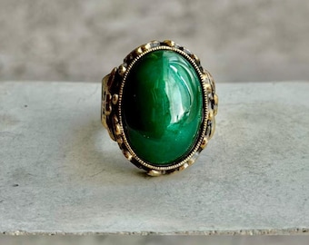 Vintage smaragdgrön cabochonring, japansk Showa retro justerbar armband