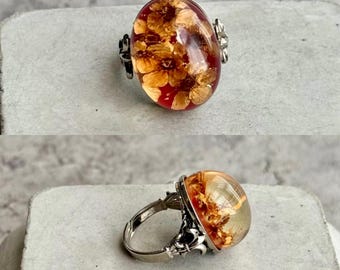 Ring med torkade blommor i harts | Botaniskt uttryck, vintagestil, justerbart armband