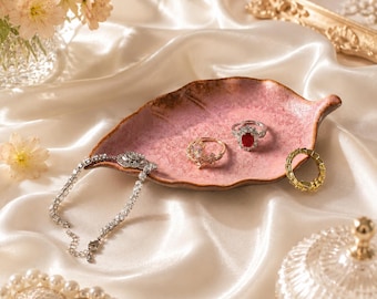 Plato personalizado para anillos de compromiso con forma de hoja, regalos de boda para la pareja, plato para joyas de compromiso para ella, regalo sentimental para la novia.