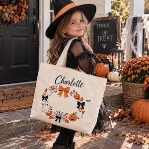 Personalized Halloween Tote Bag, Custom Name Trick or Treat Bag for ...