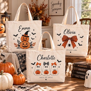Personalized Halloween Tote Bag, Custom Name Trick or Treat Bag for ...