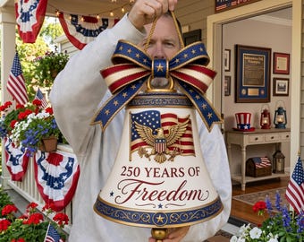 Custom Patriotic Liberty Bell Door Sign, 4th of July Wreath Decor, 250th Anniversary USA Front Door Hanger, American Eagle Freedom Gift