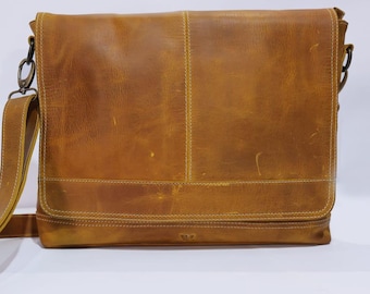 Leren Crazy Horse-draagtas, vintage schooltas, retro-werktas, rustieke crossbody