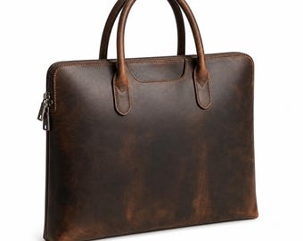 Bolso bandolera Crazy Horse de grano completo / Funda para hombre de 40 cm / Regalo profesional para el trabajo / Funda para portátil