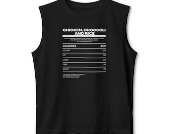 Tanktop met kipbroccoli en rijstmacro's: fitnessshirt voor het bereiden van maaltijden