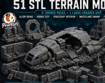 Futuristic Wasteland Terrain STL Bundle | 51 Post Apocalyptic Models | 28mm Wargaming Scenery (Digital Download)