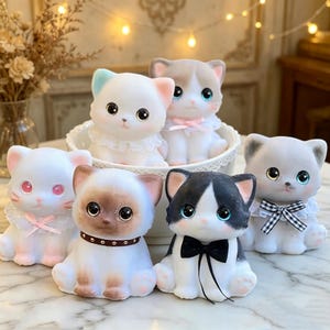 Flocked Silicone Kitten Squishy Toy, Hand-Painted Slow Rise Cat Fidget Toy