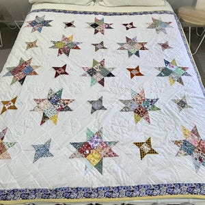Star Quilt: Hand-Quilted Cotton Bedspread, Bamboo Batting, 172x172cm