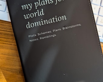 Funny, Plots, Schemes, Plans, Personalized, Gift, Everyday Gift, Office Humor, Distressed Personal Notebook, Stationary,Boss Day,Fathers Day