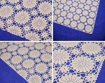 Handmade Crochet Lace Bedspread Cotton Thread Lined with Poplin & Satin Elegant Vintage Bedding Cover