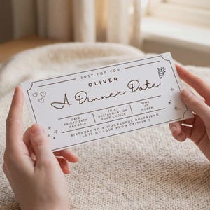 Personalised Dinner Date Voucher For Her, Custom Restaurant Gift Card, Surprise Romantic Invitation Pass For Wife Girlfriend