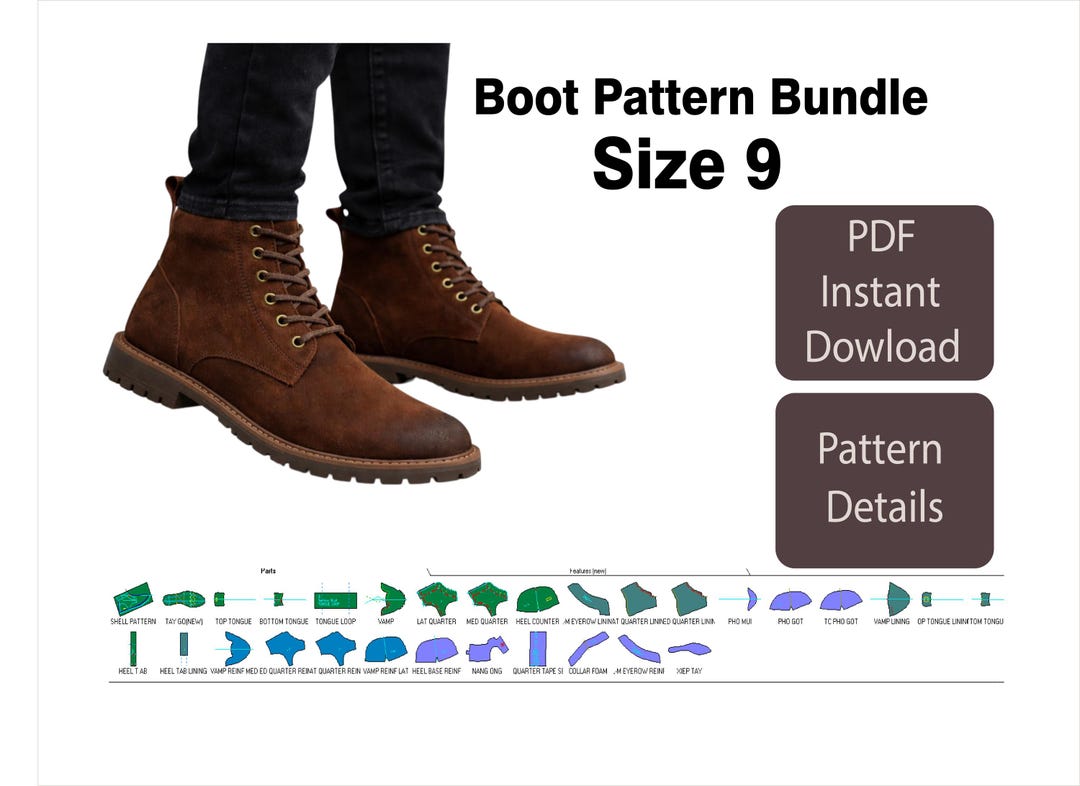 Service Boot Pattern Service Boot Pattern PDF | US Size 9 Leather Shoe Making Template ...