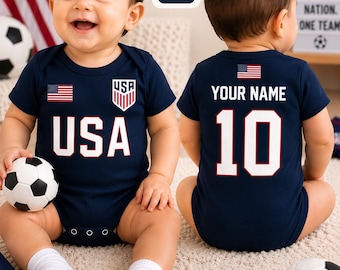 America Baby Soccer Bodysuit, Personalized Name Number Baby Jersey, Flag USA Baby Outfit, World Cup 2026 Baby Onesie
