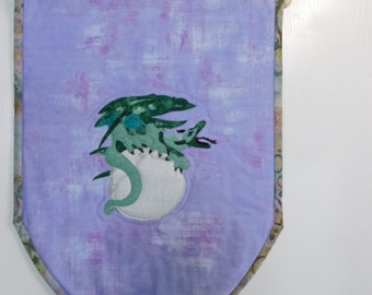 Dragon Mini Wall Hanging Banner, Quilted Dragon, Fantasy Art