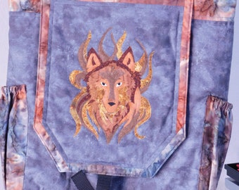 Wolf Backpack - Fiber Art Backpack - Quilted Backpack