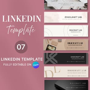 May include: A collection of LinkedIn template designs with the text "LINKEDIN Template" and "FULLY EDITABLE ON Canva." The designs feature the "DIGICRAFT LAB" logo and various layouts in neutral tones.