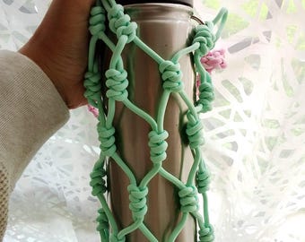 Handgemachte Paracord Wasserflasche Sling Carrier | Verstellbarer Getränkehalter zum Wandern, Camping