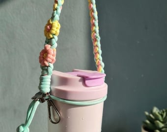 Handmade Paracord Macrame Cup Holder & Phone Strap | Floral Drink Carrier