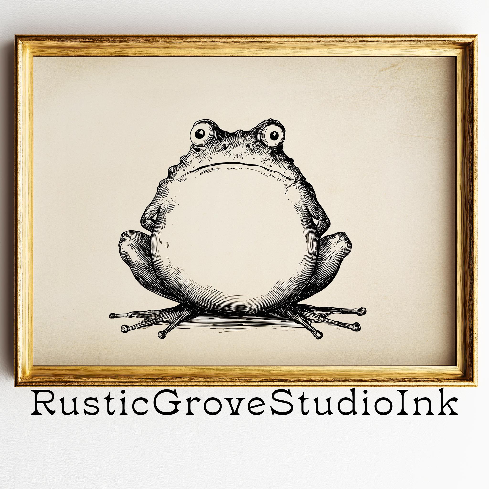 Rustic Frog Printable Frog Art - Quirky Vintage Frog With Tiny Limbs, Playful ...