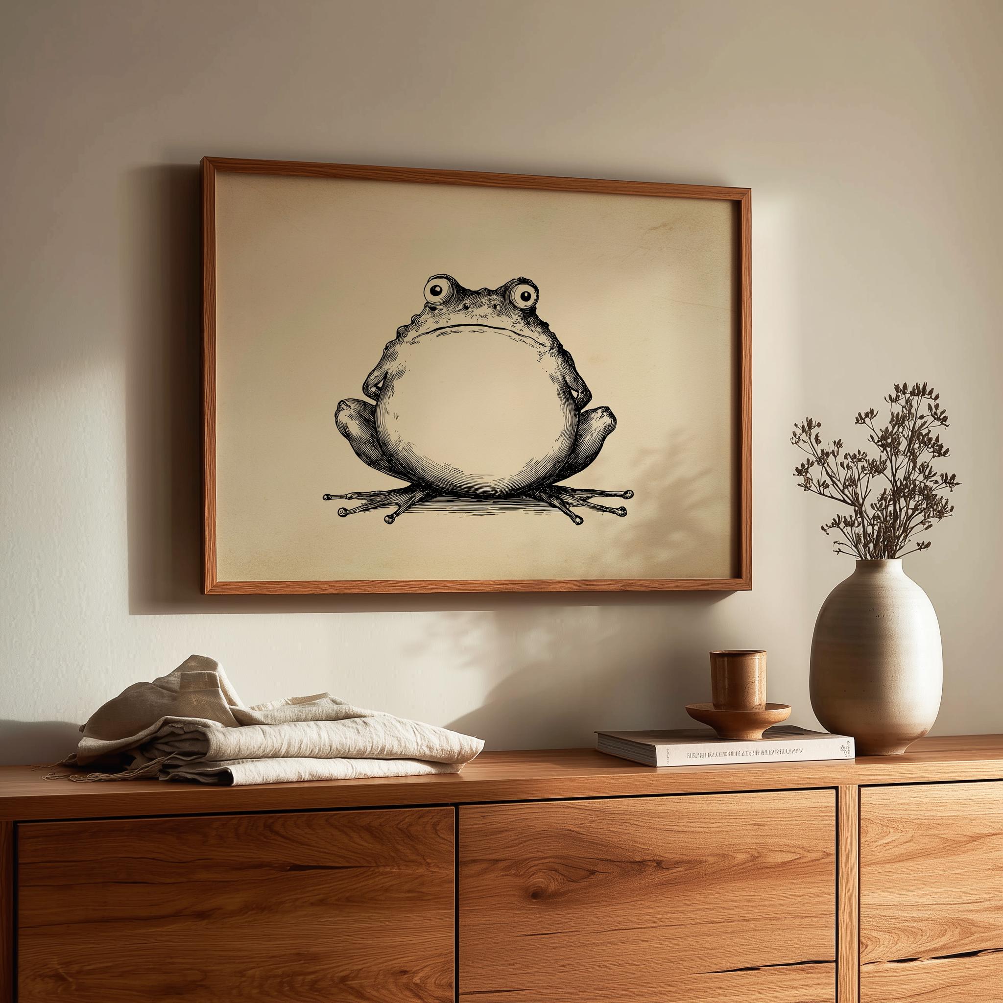 Rustic Frog Printable Frog Art - Quirky Vintage Frog With Tiny Limbs, Playful ...