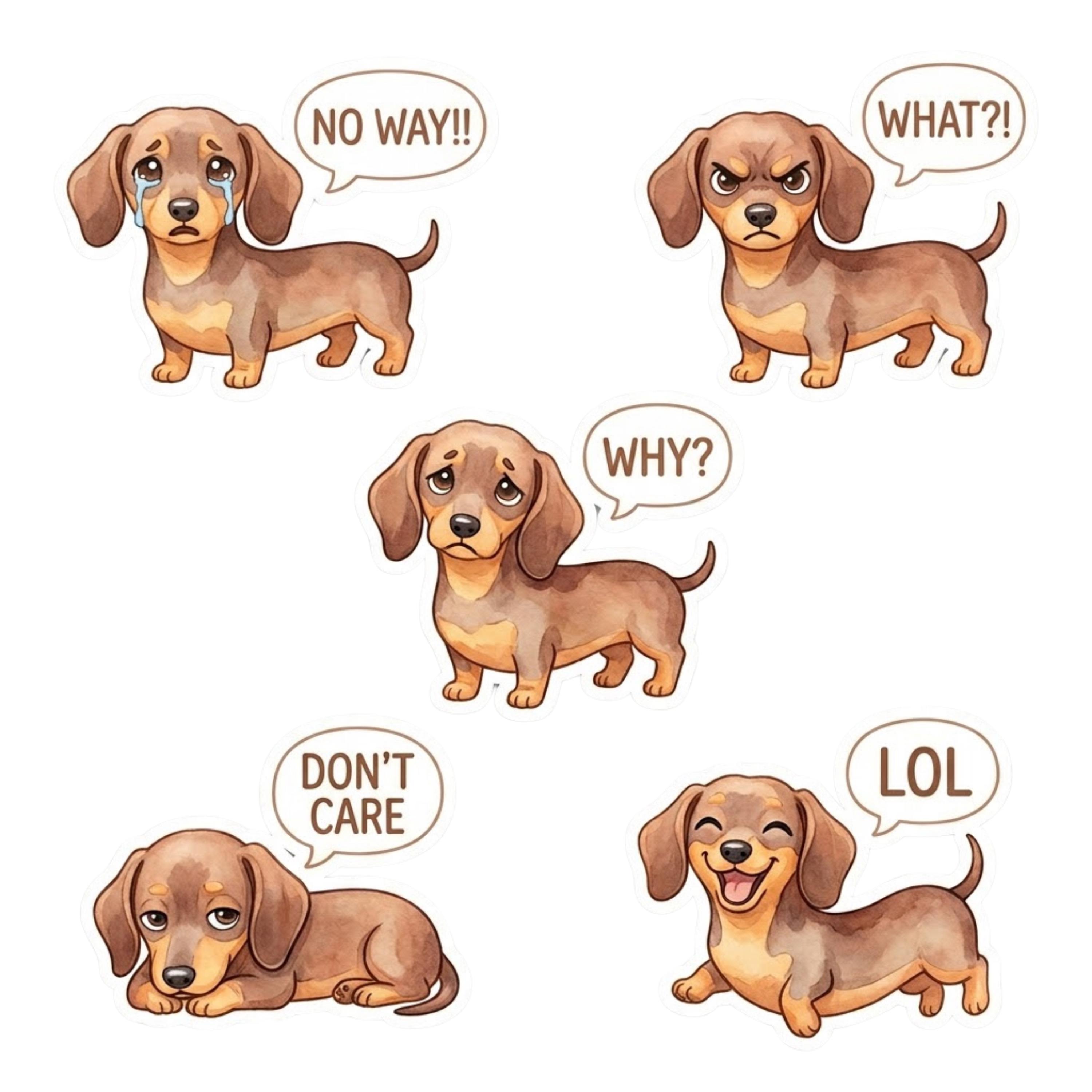 Dachshund Sticker Bundle PNG | Cute Funny Dog Reaction Stickers ...
