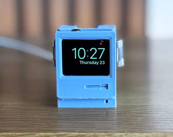 Soporte retro para Apple Watch de Macintosh – Base de ordenador vintage, soporte de carga para Apple Watch, estética de escritorio, organizador tecnológico minimalista, gris mate