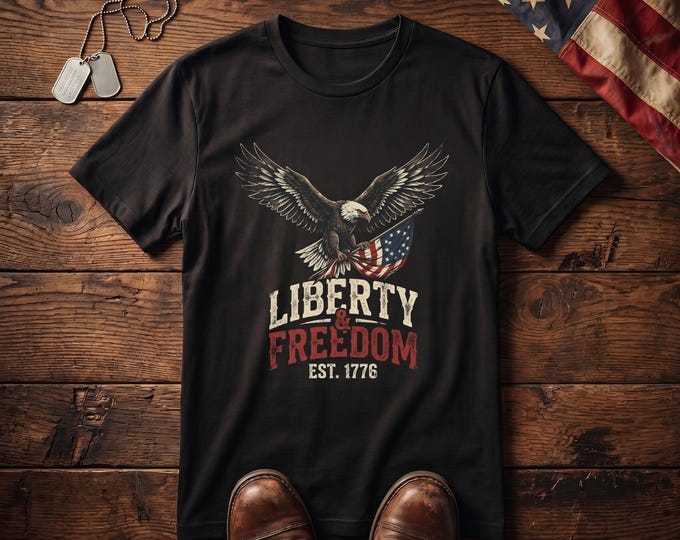 Featured listing image: Liberty & Freedom 1776 Bald Eagle T-Shirt | Vintage Patriotic Tee
