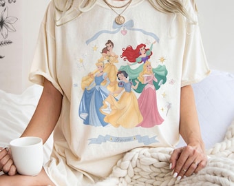 Shirt Disney Princess, shirt Assepoester Ariel Sneeuwwitje Aurora, vintage Disney Princess T-shirt, grafisch shirt prinses, cadeau Disney-fan