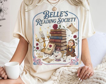 Belle en het beest-shirt, Belle Reading Society-T-shirt, Disney Book Lover-shirt, Belle Princess-graphic T-shirt, boekenclub Disney-shirt