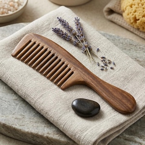 Sandalwood Wide Tooth Comb, Natural Scented Wooden Detangler, Anti-Static Hair Brush, Scalp Massage Comb, Eco Friendly Gift