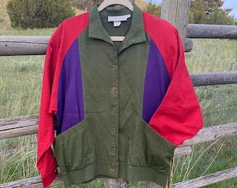 Vintage Howard Wolf Colorblocked Button-up Bomber Jacket