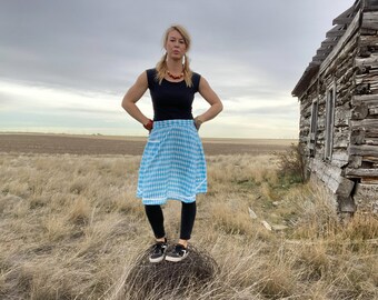 Blue Plaid Apron, Waist Apron with tie back, Prairie Apron