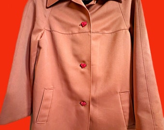 VALENTINES Dusty Rose Vintage Jacket, Heart button Water Resistant dressy coat