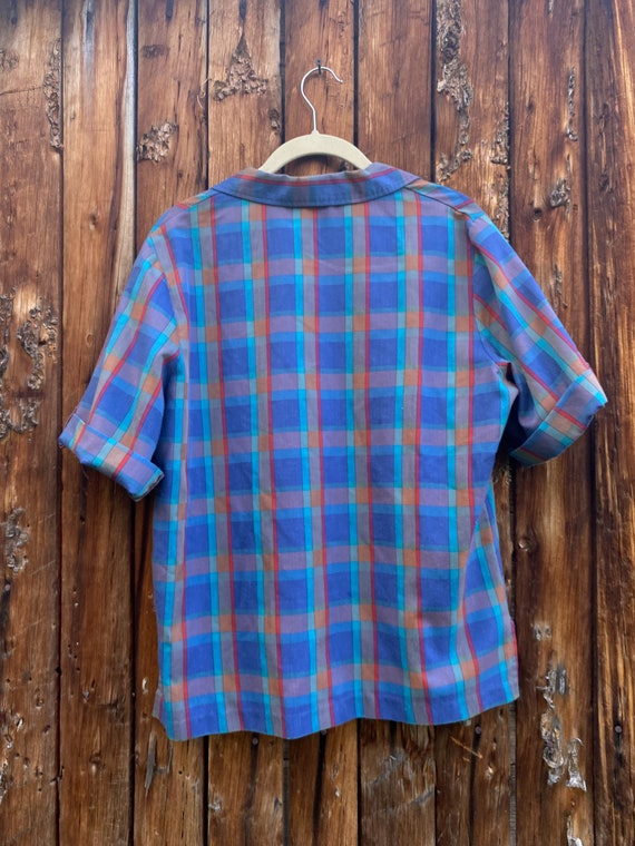 Vintage Plaid Polo front Short-Sleeved Collared S… - image 5
