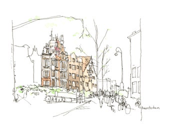 Amsterdam, Architectural sketch in watercolor and ink - 8.5"x5.5" print