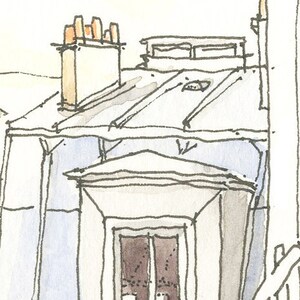 Good Morning Paris Architectural sketch in watercolor and ink 8.5x5.5 print image 2