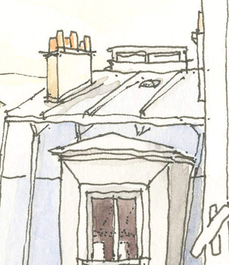 Good Morning Paris Architectural sketch in watercolor and ink 8.5x5.5 print image 2