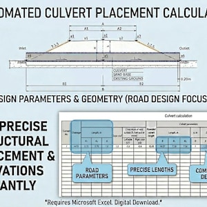 Road Design Culvert Parameter Calculator | Civil Engineering Excel Template | Culvert Geometry | Automated Construction Spreadsheet