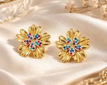 Flower Stud Earrings, Floral Stainless Steel Earrings, Vintage Jewelry For Women, Elegant Gift For Her, Wedding Bridal Earrings