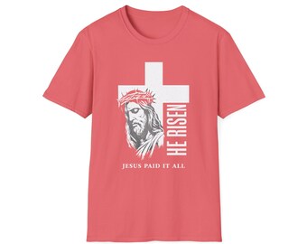 He Is Risen Jesus T-Shirt | Christian Cross Graphic | Crown of Thorns Faith Shirt