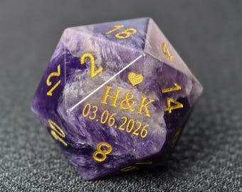 Custom Wedding Dice, Personalized Engraved D20 Dice, Custom DND Dice Set, Gemstone Dice for Role Playing Games, Anniversary Gift, DND Gift